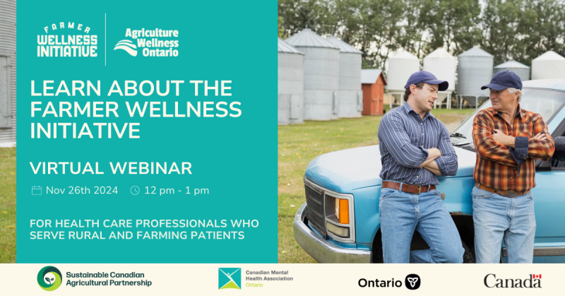 Poster image. Two men in casual clothes and ball caps are leaning against a truck, talking. A row of silos is visible in the background. Text outlines the event date, time, location, and sponsors. 