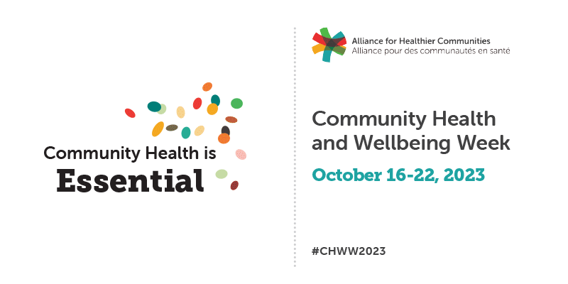 Community Health is... equity focused, data-driven, people-centred, social prescribing, inclusive, digital equity, Essential