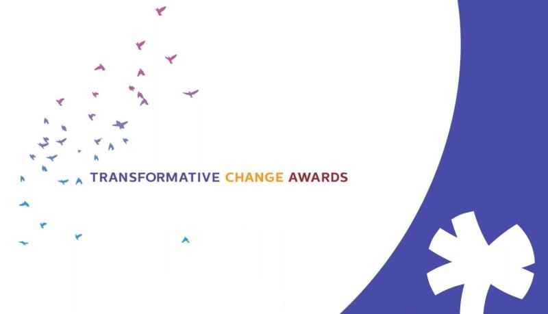 Transformative Change Awards with banner graphics of birds and Alliance logo in white