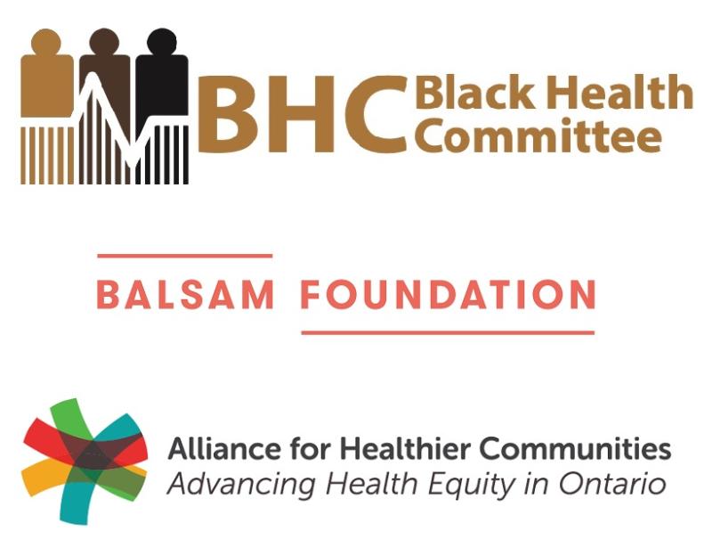 Logos for the Black Health Committee, Balsam Foundation and Alliance for Healthier Communities