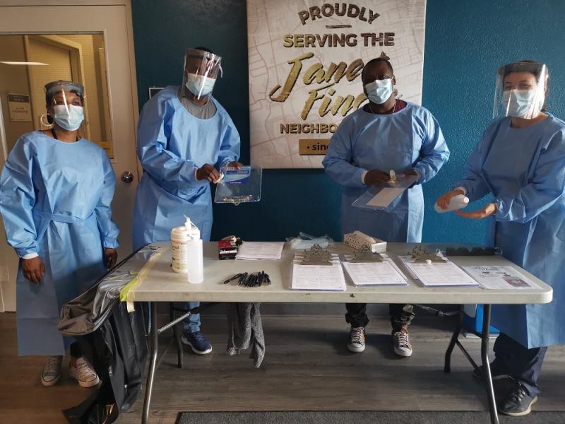 Staff at a community mobile testing site in northwest Toronto in mid-July 2020, after months of advocacy for a more community-focused approach to COVID-19.